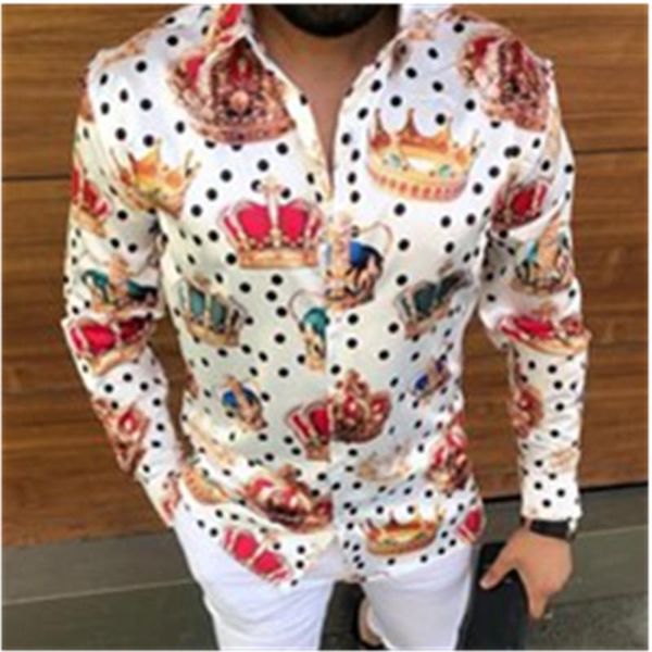 men's casual shirts autumn long sleeve slim dress shirt streetwear social party clothes luxury crown black dot printed men, White;black
men's casual shirts autumn long sleeve slim dress shirt streetwear social party clothes luxury crown black dot printed men, White;black