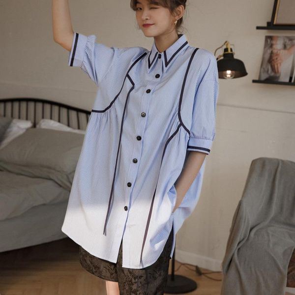 women's blouses & shirts blue long striped shirt summer button up short sleeve collared color block casual for women p293, White
women's blouses & shirts blue long striped shirt summer button up short sleeve collared color block casual for women p293, White