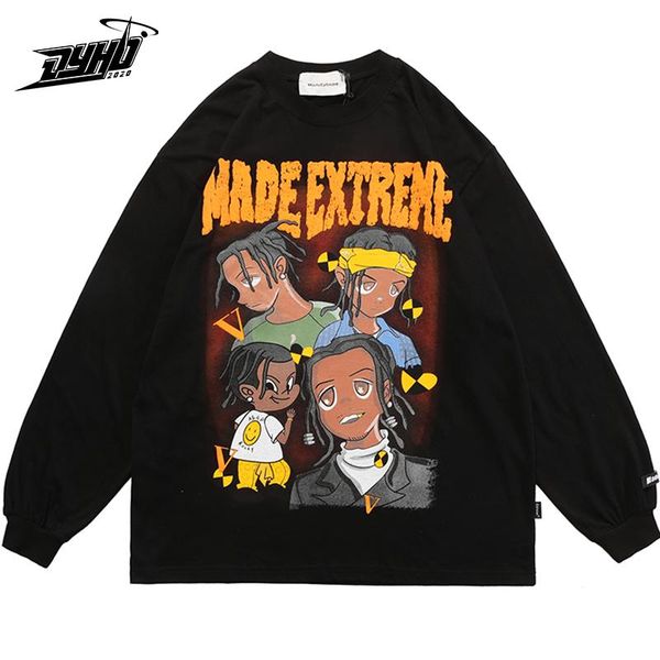 men's t-shirts oversized t shirt long sleeve 2021 hip hop anime rapper print t-shirt men streetwear harajuku fashion loose sweatshirts, White;black