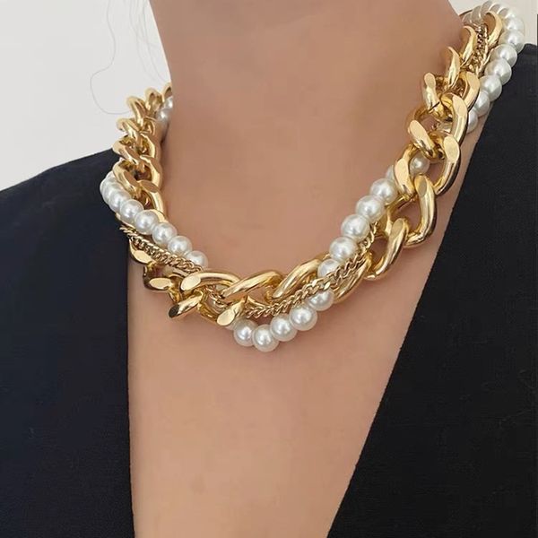 hip-hop fashion pearl chain multi-layer necklace metal clavicle necklace women's statement necklaces, Silver
hip-hop fashion pearl chain multi-layer necklace metal clavicle necklace women's statement necklaces, Silver
