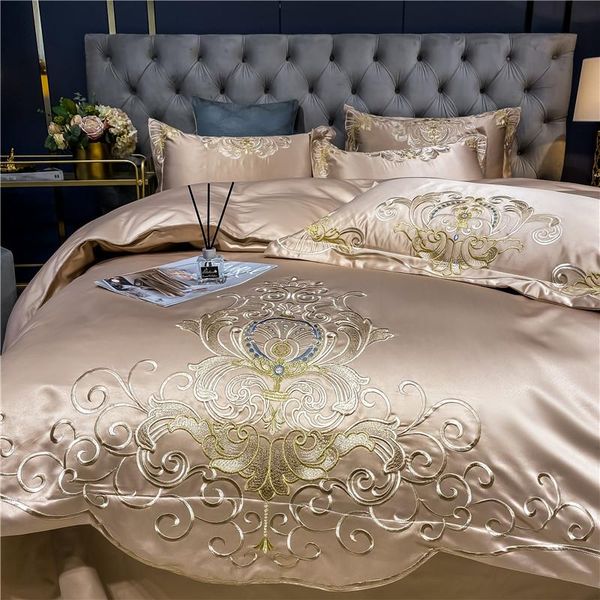 luxury champagne european satin cotton gold embroidery bedding set soft silky jacquard duvet cover flat/fitted sheet pillowcases sets
luxury champagne european satin cotton gold embroidery bedding set soft silky jacquard duvet cover flat/fitted sheet pillowcases sets