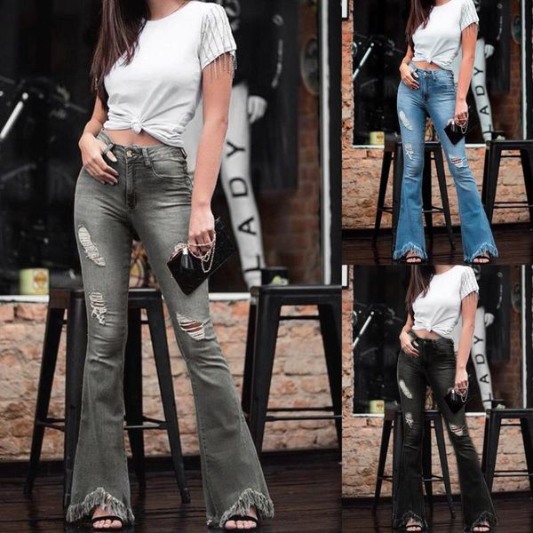women's jeans pants mujer 2021 women high waist hole button tassel trousers bell-bottom straps sleeveless cloth #25123, Blue
women's jeans pants mujer 2021 women high waist hole button tassel trousers bell-bottom straps sleeveless cloth #25123, Blue