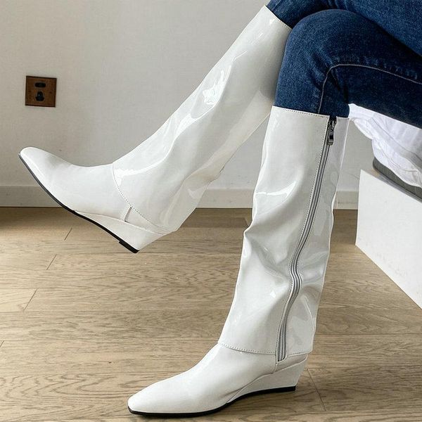 boots 2021 women knee high comfortable wedges heel square toe women's patent pu leather side zipper ladies calf, Black
boots 2021 women knee high comfortable wedges heel square toe women's patent pu leather side zipper ladies calf, Black