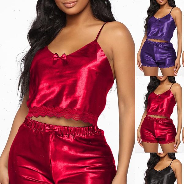 pajamas sets spaghetti strap womens sleepwears and shorts summer satin solid colour pyjama femme nightwear d30, Black;red
pajamas sets spaghetti strap womens sleepwears and shorts summer satin solid colour pyjama femme nightwear d30, Black;red