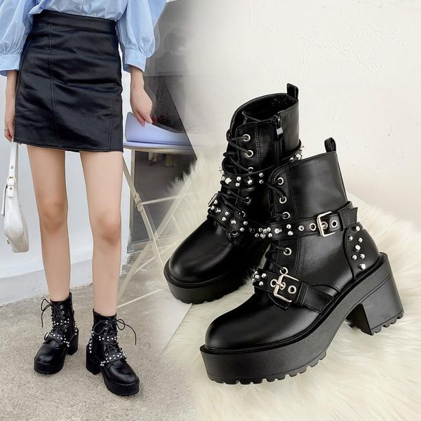boots boussac metal buckle rivets women chunky heel black punk goth shoes solid platform motorcycle 
boots boussac metal buckle rivets women chunky heel black punk goth shoes solid platform motorcycle