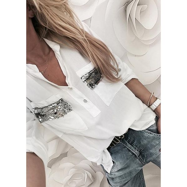 women casual button up blouse shirt office lady long sleeve shining fashion comfortable blusas sj3835c women's blouses & shirts, White
women casual button up blouse shirt office lady long sleeve shining fashion comfortable blusas sj3835c women's blouses & shirts, White