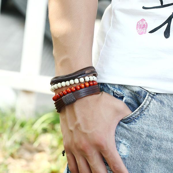 charm bracelets fashion multi layer punk vintage handmade woven leather bracelet wood bead and bangle for man birthday jewelry gift, Golden;silver
charm bracelets fashion multi layer punk vintage handmade woven leather bracelet wood bead and bangle for man birthday jewelry gift, Golden;silver
