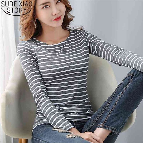 autumn t shirt for women cotton t-shirt white stripe tees s long sleeve casual plus size round collar 8810 210506
autumn t shirt for women cotton t-shirt white stripe tees s long sleeve casual plus size round collar 8810 210506