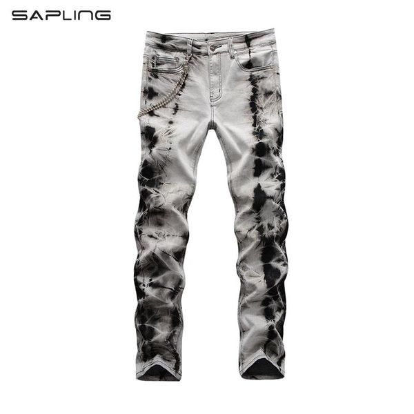 men's jeans tie dyed snow washed with chain harajuku streetwear straight pants stretch gray black men denim trousers, Blue
men's jeans tie dyed snow washed with chain harajuku streetwear straight pants stretch gray black men denim trousers, Blue