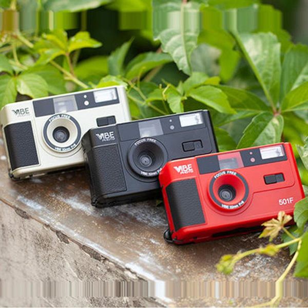 

digital cameras german vibe 501f camera reusable non-disposable retro film 135 fool with flash black/red/champagne silver/pink