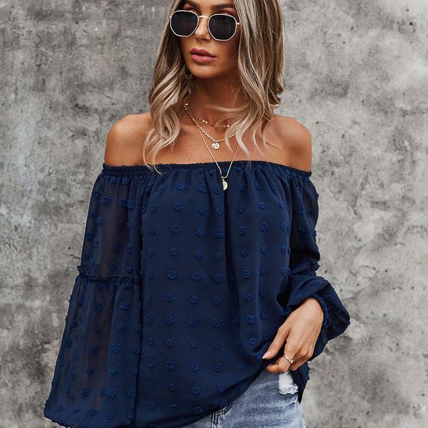 women's blouses & shirts spring and autumn solid color one-word neck strapless long-sleeved hedging three-dimensional fur ball printing, White
women's blouses & shirts spring and autumn solid color one-word neck strapless long-sleeved hedging three-dimensional fur ball printing, White