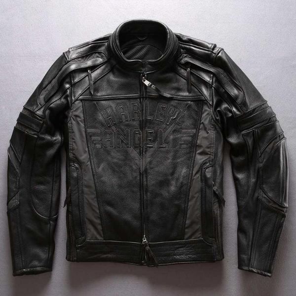 men's leather & faux professional motorcycle jacket men reflective cowhide biker with protective device bag coat male, Black
men's leather & faux professional motorcycle jacket men reflective cowhide biker with protective device bag coat male, Black