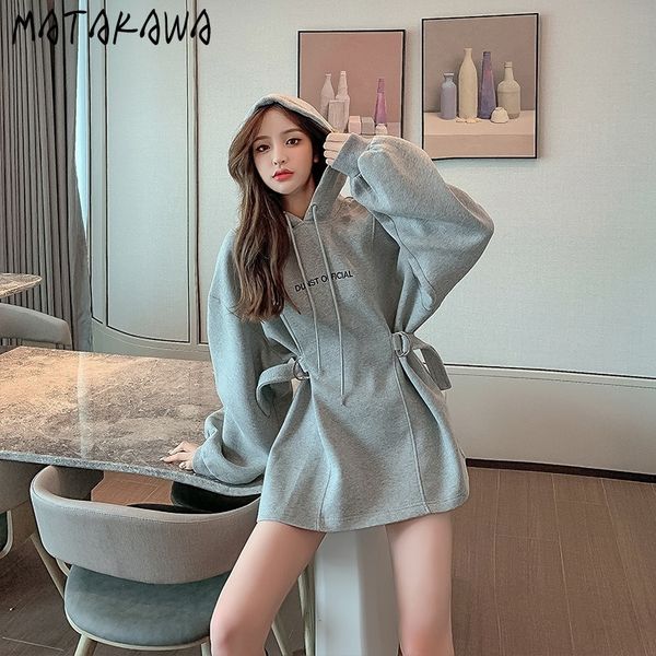 matakawa spring lantern sleeve woman hoodies korean loose sweatshirt women slim waist mid-length letter embroidery hooded 210513, Black 
matakawa spring lantern sleeve woman hoodies korean loose sweatshirt women slim waist mid-length letter embroidery hooded 210513, Black