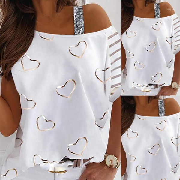 women's t-shirt summer for women lovely love print one shoulder loose lace stitching ladies fashion casual t shirts ropa de mujer 2, White
women's t-shirt summer for women lovely love print one shoulder loose lace stitching ladies fashion casual t shirts ropa de mujer 2, White