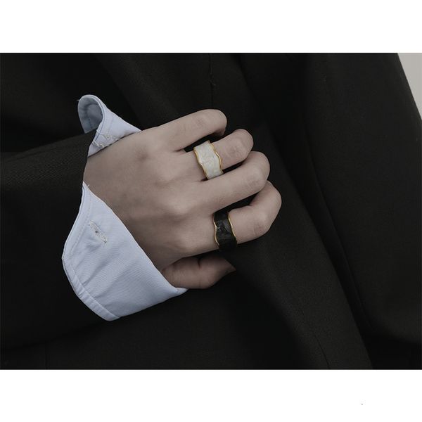 high color retention brass vacuum plating korean minority design manual oil and glue dripping black white stone ring female, Silver
high color retention brass vacuum plating korean minority design manual oil and glue dripping black white stone ring female, Silver