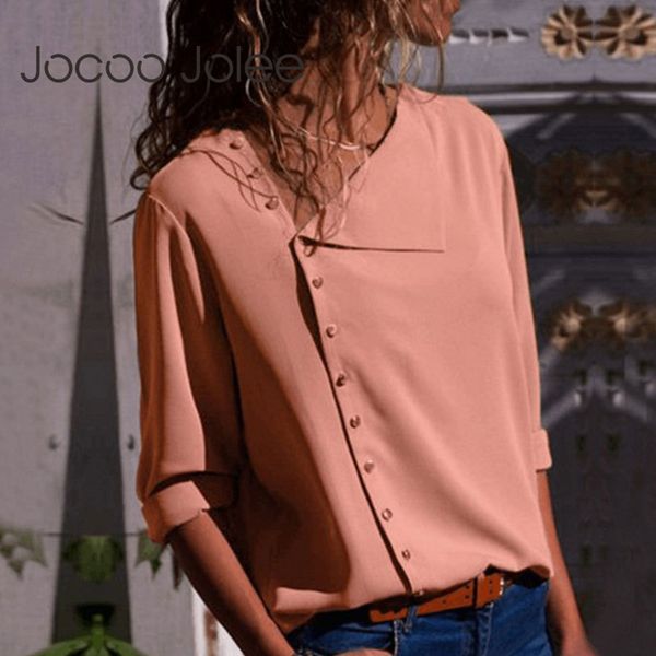 women long sleeve chiffon blouses and fashion skew collar button fly office shirts casual blusas 210428, White
women long sleeve chiffon blouses and fashion skew collar button fly office shirts casual blusas 210428, White