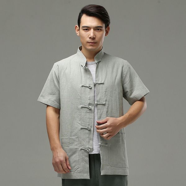 Casual monochrome cotton hemp stand collar men's shirt summer national style double breasted Short Sleeve Top Men's fashion, White;black
Casual monochrome cotton hemp stand collar men's shirt summer national style double breasted Short Sleeve Top Men's fashion, White;black
