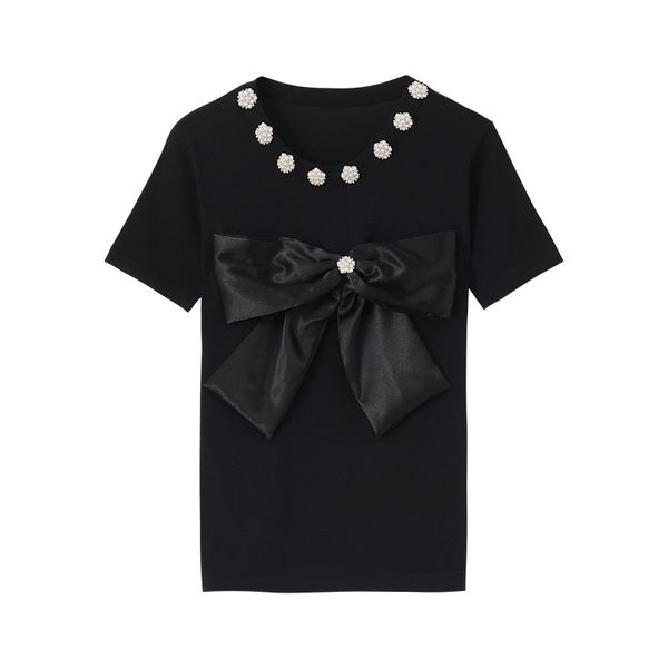 women's knits & tees 2021 summer big bow decoration slim o-neck beading sweater women short sleeve thin knitted pullover fashion t, White
women's knits & tees 2021 summer big bow decoration slim o-neck beading sweater women short sleeve thin knitted pullover fashion t, White