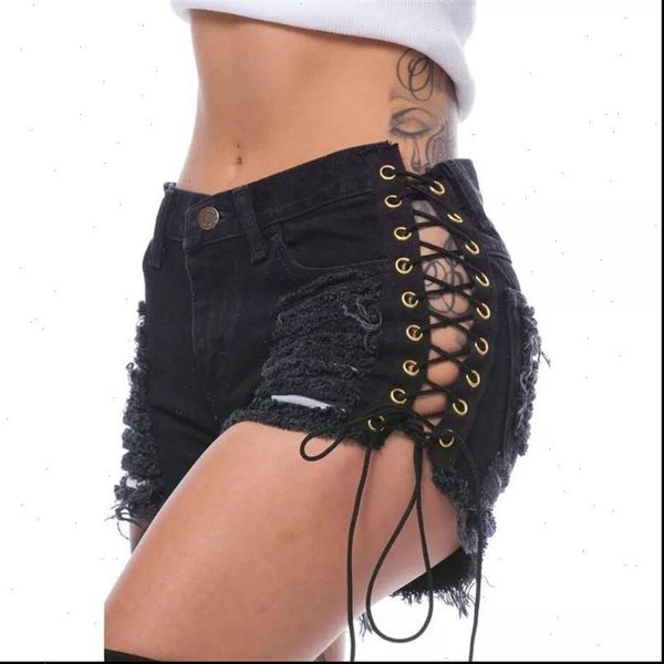 high waist womens shorts women side slit bandage ripped denim vintage hole jeans lady party club, White;black
high waist womens shorts women side slit bandage ripped denim vintage hole jeans lady party club, White;black