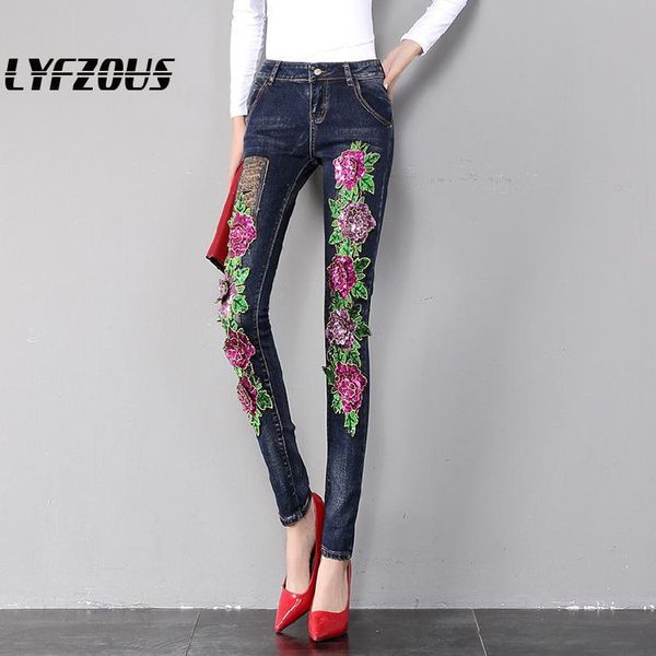 fashion luxurious sequins ripped jeans women slim stretch skinny trousers female all-match plus size denim pencil pants women's, Blue 
fashion luxurious sequins ripped jeans women slim stretch skinny trousers female all-match plus size denim pencil pants women's, Blue