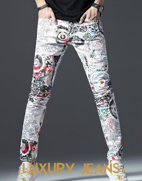 men's jeans mens fashion graffiti printed slim white floral paiting stretch cotton pants casual trousers, Blue
men's jeans mens fashion graffiti printed slim white floral paiting stretch cotton pants casual trousers, Blue