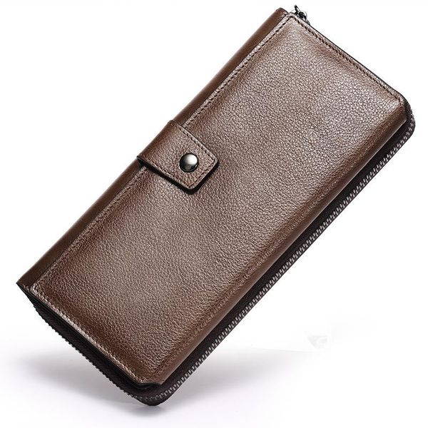 man and lady long zip wallet purse design genuine leather clutch bag large capacity wristband coin pocket, White
man and lady long zip wallet purse design genuine leather clutch bag large capacity wristband coin pocket, White