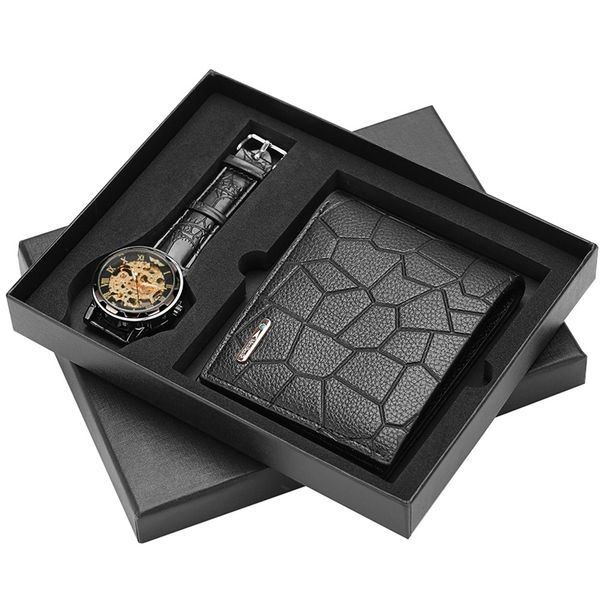 2pcs / boutique gift set leather wallet + hollow mechanical watch, Slivery;brown
2pcs / boutique gift set leather wallet + hollow mechanical watch, Slivery;brown