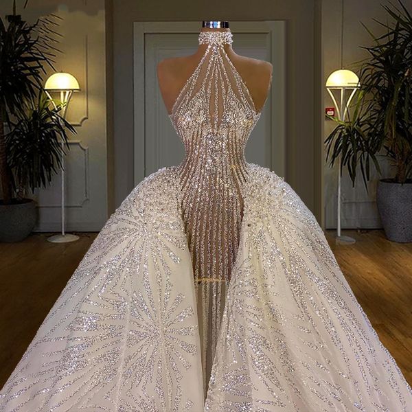 dubai mermaid wedding dresses with detachable skirt bridal gowns high neck beaded plus size overskirts vestido de novia, White
dubai mermaid wedding dresses with detachable skirt bridal gowns high neck beaded plus size overskirts vestido de novia, White
