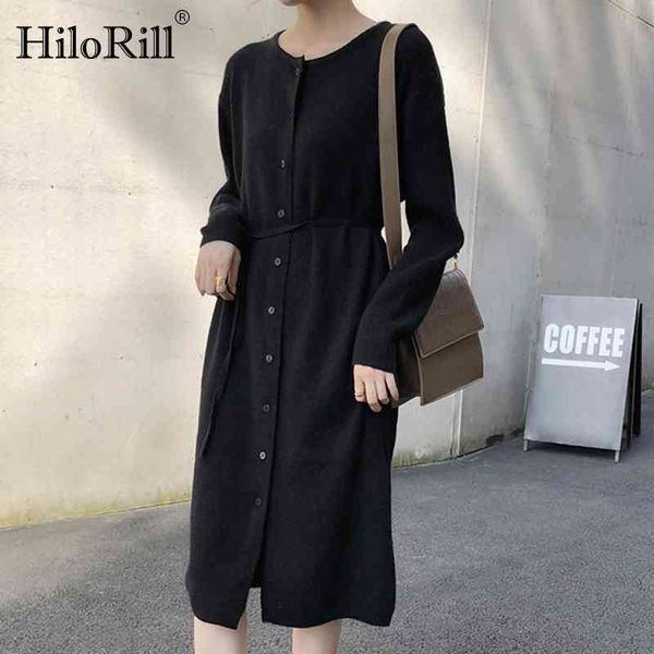 casual o neck knitted midi dress women long sleeve button up sweater es autumn solid color chic with belt 210508, Black;gray
casual o neck knitted midi dress women long sleeve button up sweater es autumn solid color chic with belt 210508, Black;gray
