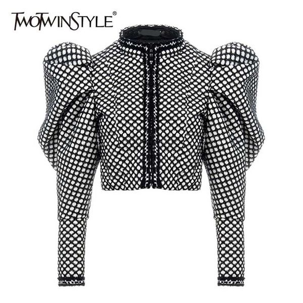 twotwinstyle ruched plaid coat for women o neck puff sleeve short female coat streetwear autumn fashion clothing 211109, Black;brown
twotwinstyle ruched plaid coat for women o neck puff sleeve short female coat streetwear autumn fashion clothing 211109, Black;brown