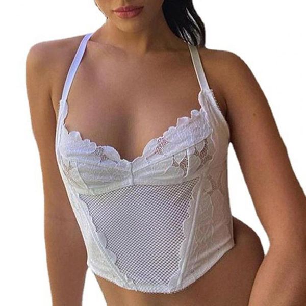 camisole lace patchwork spaghetti straps vest women mesh cropped tank for summer streetwear women's tanks & camis, White
camisole lace patchwork spaghetti straps vest women mesh cropped tank for summer streetwear women's tanks & camis, White