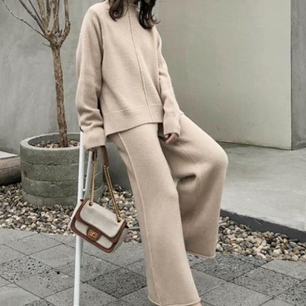 women's two piece pants 2021 autumn winter thick knitted pieces set women warm half turtleneck pullover sweater+wide leg sweater suit, White
women's two piece pants 2021 autumn winter thick knitted pieces set women warm half turtleneck pullover sweater+wide leg sweater suit, White