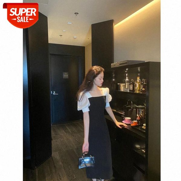 korean bubble short-sleeved mesh stitching skirt waist retro square neck pullover mid-length dress #o71r, White;black
korean bubble short-sleeved mesh stitching skirt waist retro square neck pullover mid-length dress #o71r, White;black