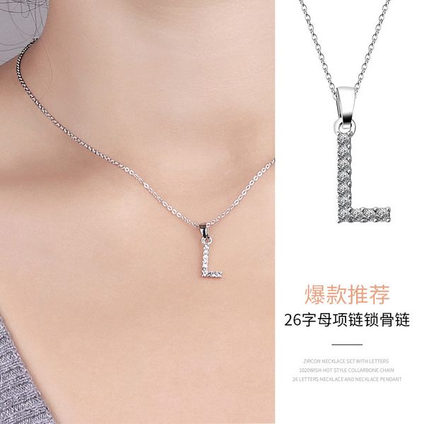 pendant necklac 2021 english with zircon bone 26 letter necklace neck chain pendant, Silver
pendant necklac 2021 english with zircon bone 26 letter necklace neck chain pendant, Silver