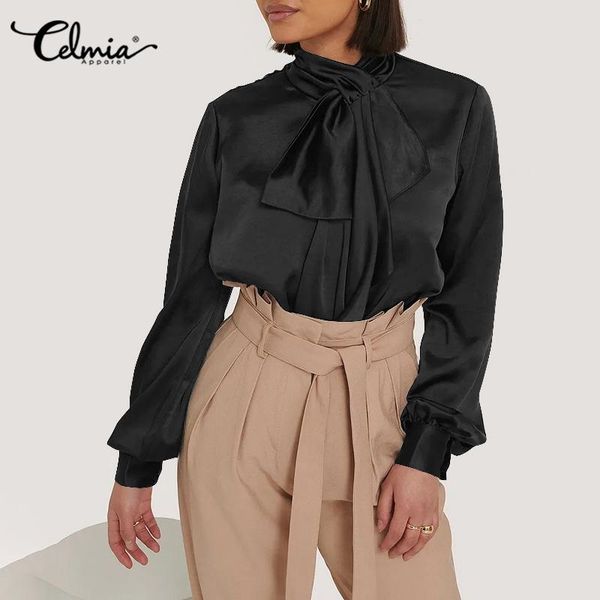 women's blouses & shirts celmia women blouse 2021 elegant satin ol bow tie casual loose long puff sleeve office shirt solid color blus, White
women's blouses & shirts celmia women blouse 2021 elegant satin ol bow tie casual loose long puff sleeve office shirt solid color blus, White