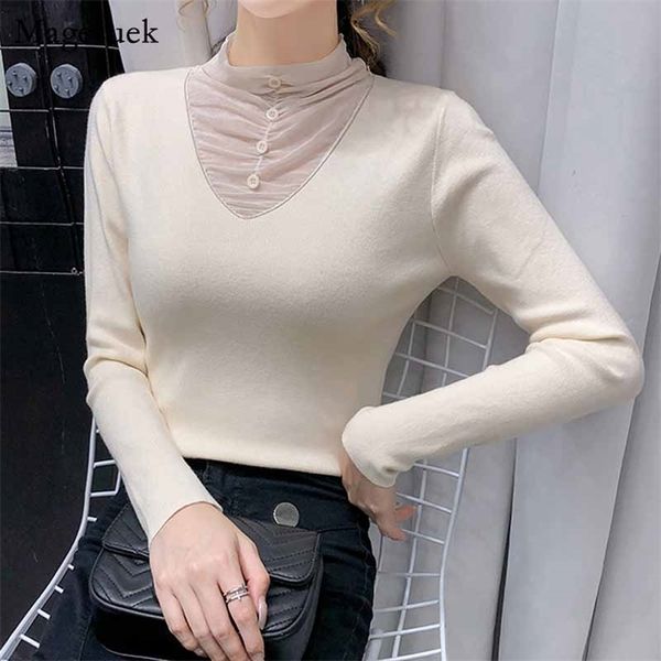 half high neck mesh stitching knitted jumper bottoming sweater long sleeve pullover solid button pull femme 11204 210518, White;black
half high neck mesh stitching knitted jumper bottoming sweater long sleeve pullover solid button pull femme 11204 210518, White;black