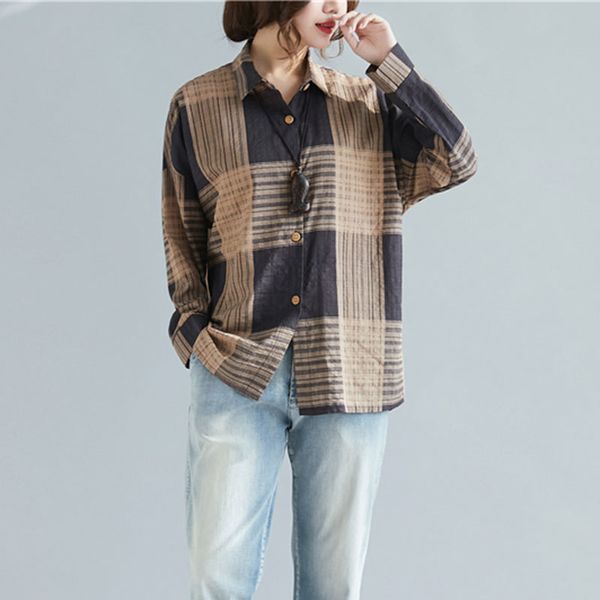women's blouses & shirts spring arts style women long sleeve turn-down collar loose cotton plaid casual femme big size m542 i, White
women's blouses & shirts spring arts style women long sleeve turn-down collar loose cotton plaid casual femme big size m542 i, White