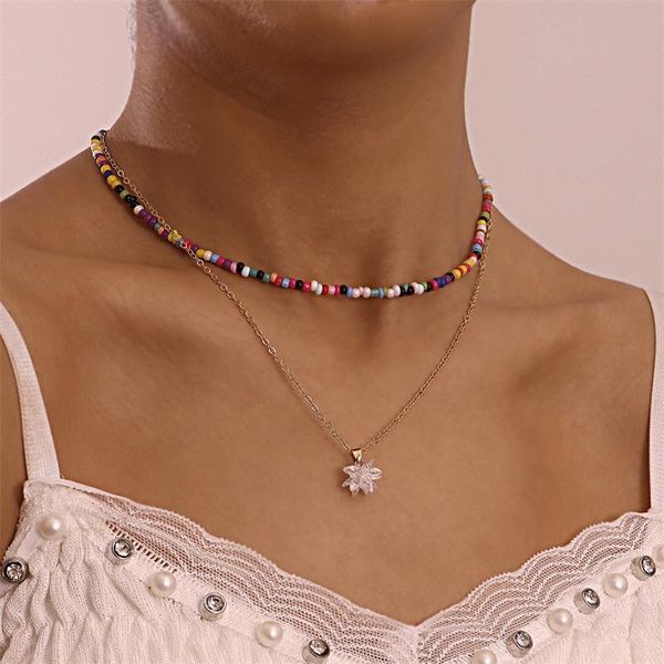 pendant necklaces bohemian style colored rice bead beaded necklace white lotus double-layer women's party jewelry accessories, Silver
pendant necklaces bohemian style colored rice bead beaded necklace white lotus double-layer women's party jewelry accessories, Silver