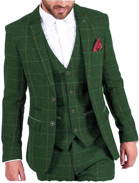 men's suits & blazers regular fit 3 piece classic two buttons plaid wool tweed herringbone prom tuxedos for wedding (blazer+vest+p, White;black
men's suits & blazers regular fit 3 piece classic two buttons plaid wool tweed herringbone prom tuxedos for wedding (blazer+vest+p, White;black