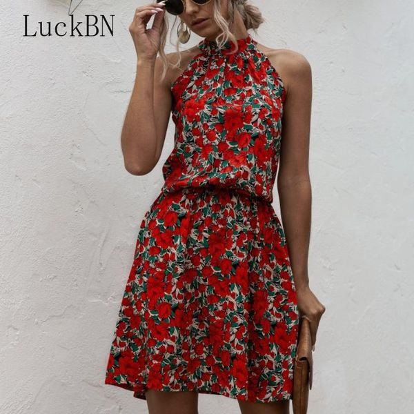 casual dresses summer dress floral print women clothing 2021 halter sleeveless off shoulder a-line beach mini vestidos red, Black;gray 
casual dresses summer dress floral print women clothing 2021 halter sleeveless off shoulder a-line beach mini vestidos red, Black;gray