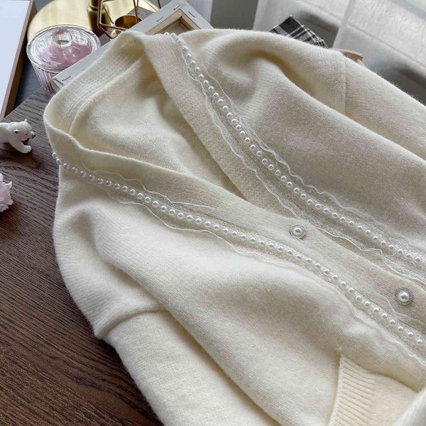 women's sweaters winter french style retro pearl and lace white button sweater soft female cardigan jacket 7f8b, White;black
women's sweaters winter french style retro pearl and lace white button sweater soft female cardigan jacket 7f8b, White;black