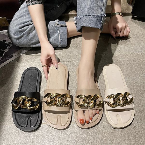 women slippers fashion chain decoration split toe design round head flat sandals summer solid color platform casual woman shoes, Black
women slippers fashion chain decoration split toe design round head flat sandals summer solid color platform casual woman shoes, Black