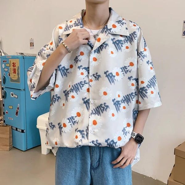 men's summer street hip-hop daisy full print short-sleeved shirt trendy brand loose casual couple flower shirts, White;black
men's summer street hip-hop daisy full print short-sleeved shirt trendy brand loose casual couple flower shirts, White;black
