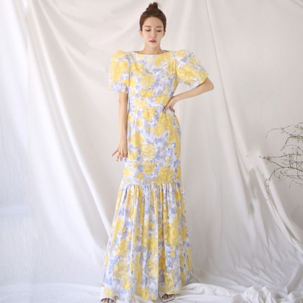 llzacoosh summer women elegant printing short lantern sleeve slim yellow mermaid dress long maxi dresses 210514, Black;gray
llzacoosh summer women elegant printing short lantern sleeve slim yellow mermaid dress long maxi dresses 210514, Black;gray