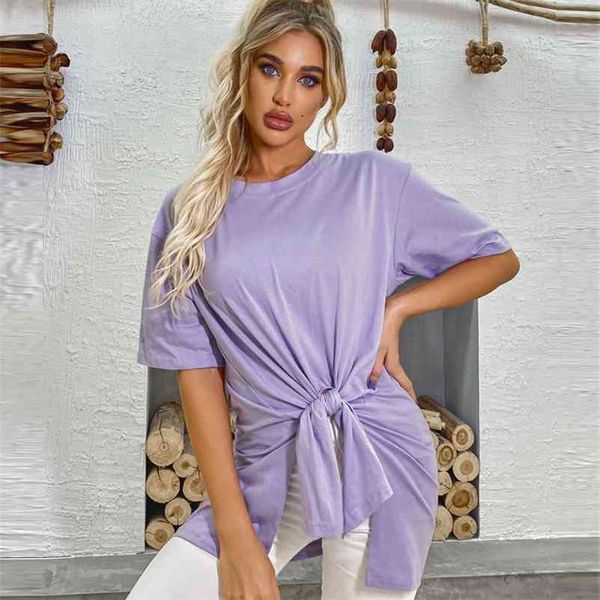 summer short sleeve warp knot t-shirt women tee loose solid basic t casual o-neck hipster tshirt 210530, White
summer short sleeve warp knot t-shirt women tee loose solid basic t casual o-neck hipster tshirt 210530, White