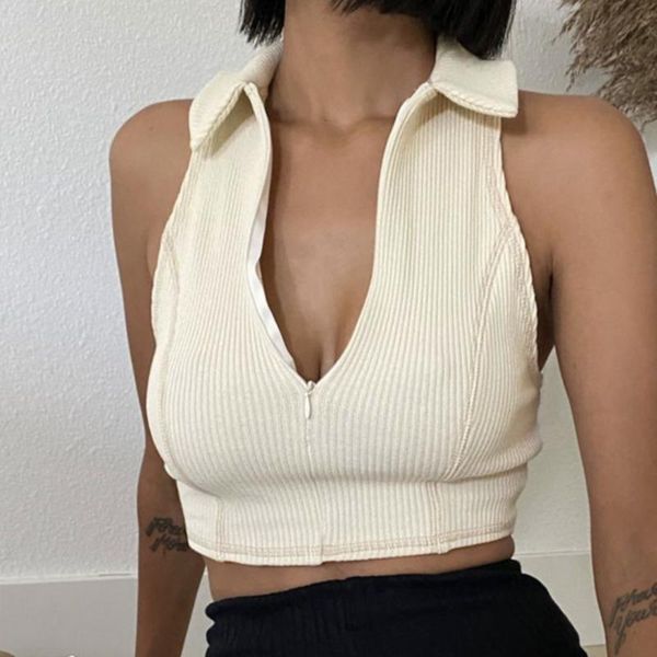 turn-down collar front zipper tank women sleeveless slim elastic knitted cotton lady summer casual 2021 women's tanks & camis, White
turn-down collar front zipper tank women sleeveless slim elastic knitted cotton lady summer casual 2021 women's tanks & camis, White