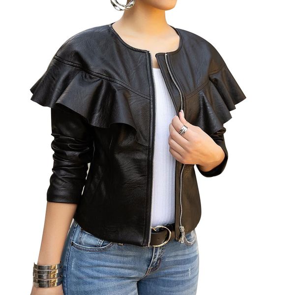 black faux leather bomber jacket women long sleeve zipper ruffle shrug motorcycle slim short coats and jackets outerwear
black faux leather bomber jacket women long sleeve zipper ruffle shrug motorcycle slim short coats and jackets outerwear