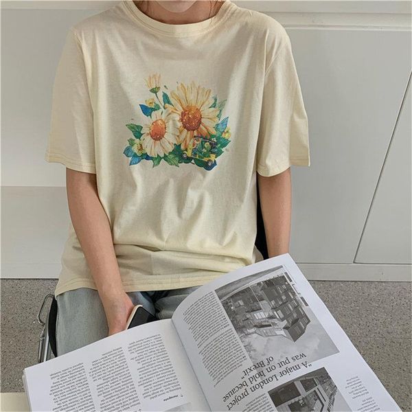 short summer daisy printed women t shirts leisure students cotton oversize tee stylish all match chic loose sleeves, White
short summer daisy printed women t shirts leisure students cotton oversize tee stylish all match chic loose sleeves, White