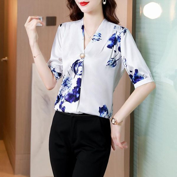 women's blouses & shirts chiffon loose casual blouse flower print v-neck fashion short sleeve summer shirthouthion, White
women's blouses & shirts chiffon loose casual blouse flower print v-neck fashion short sleeve summer shirthouthion, White