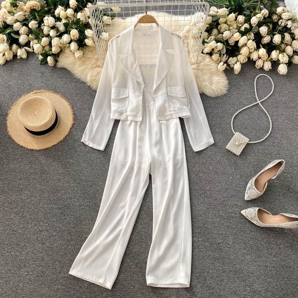 women's two piece pants commuter temperament suit summer long-sleeved cardigan jacket wild tube jumpsuit two-piece gl268, White
women's two piece pants commuter temperament suit summer long-sleeved cardigan jacket wild tube jumpsuit two-piece gl268, White